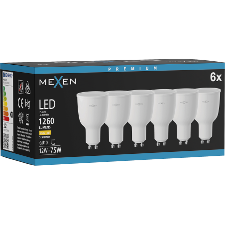 Mexen Nova 6x LED izzó GU10, 12W, Meleg - 3000K, 1260 lm - L108-GU10-1230-01x06