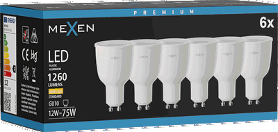 Mexen Nova 6x Bec LED GU10, 12W, Caldă - 3000K, 1260 lm - L108-GU10-1230-01x06
