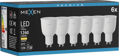 Mexen Nova 6x LED izzó GU10, 12W, Meleg - 3000K, 1260 lm - L108-GU10-1230-01x06