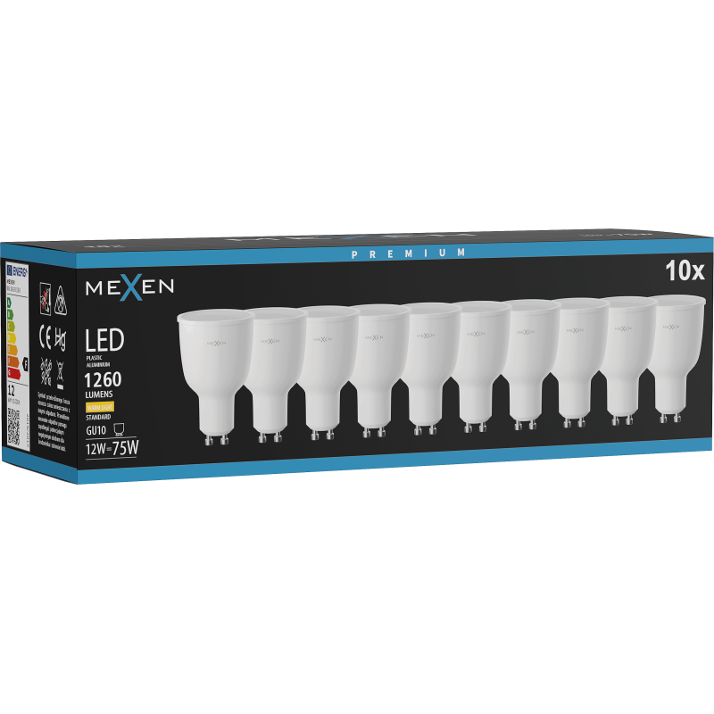 Mexen Nova 10x Bec LED GU10, 12W, Caldă - 3000K, 1260 lm - L108-GU10-1230-01x10