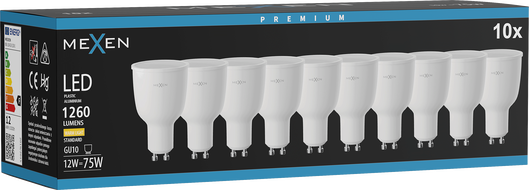 Mexen Nova 10x GU10 LED izzó, 12W, Meleg - 3000K, 1260 lm - L108-GU10-1230-01x10