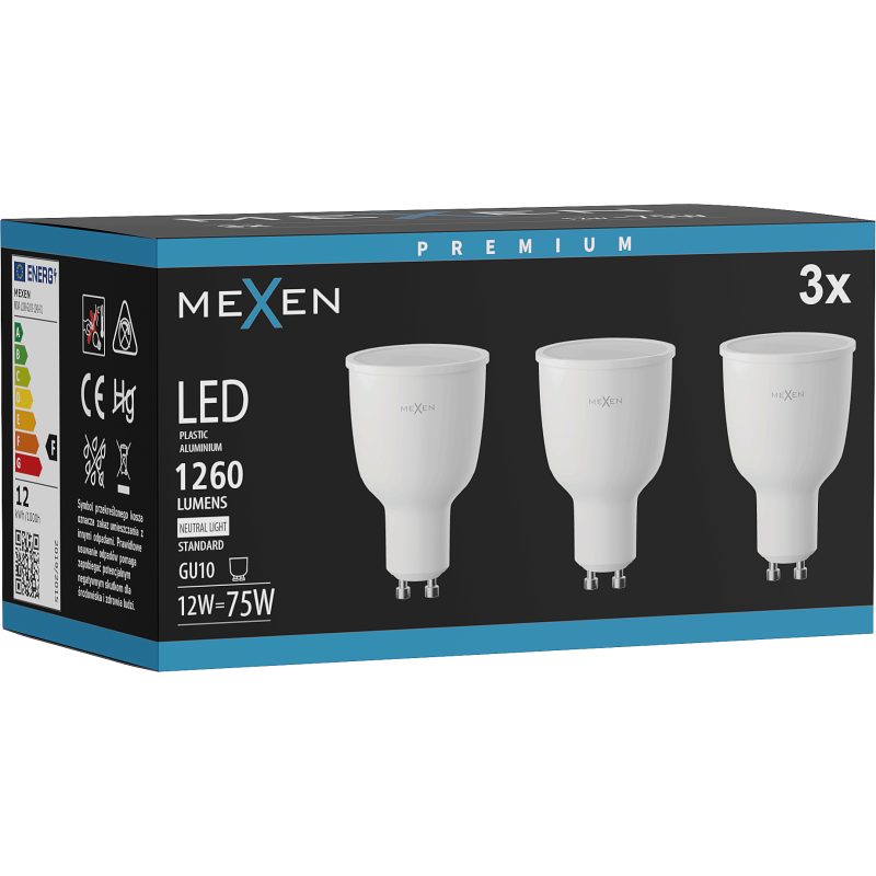 Mexen Nova 3x Bec LED GU10, 12W, Neutru - 4000K, 1260 lm - L108-GU10-1240-01x03