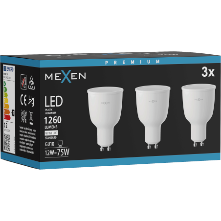 Mexen Nova 3x Bec LED GU10, 12W, Neutru - 4000K, 1260 lm - L108-GU10-1240-01x03