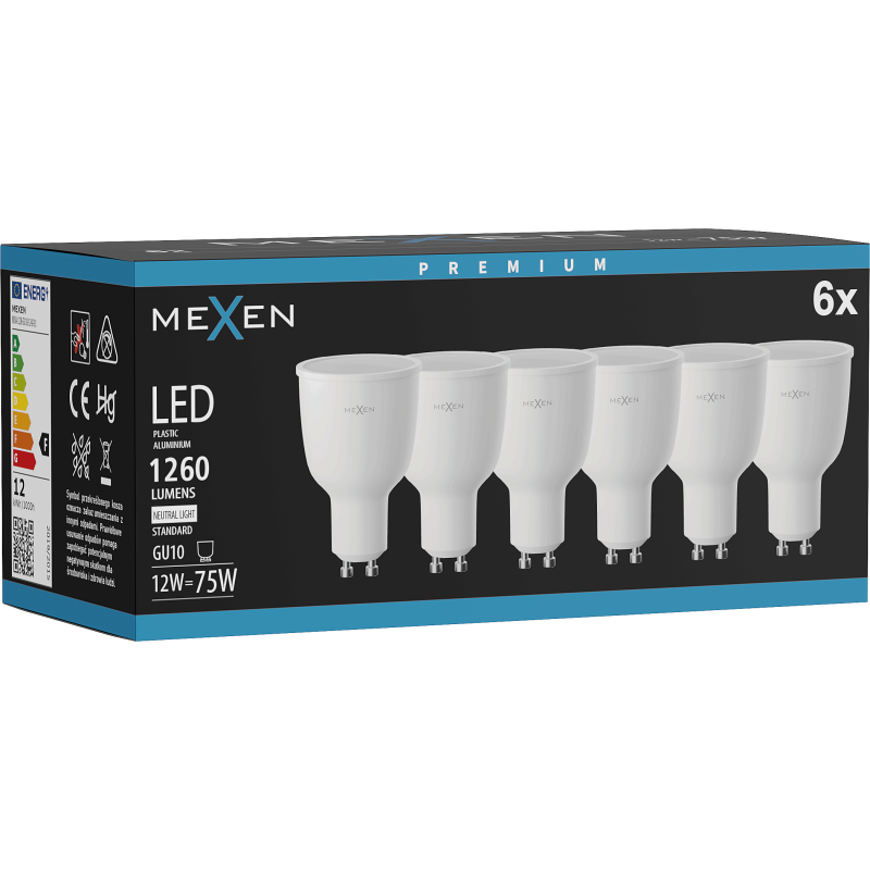 Mexen Nova 6x Bec LED GU10, 12W, Neutru - 4000K, 1260 lm - L108-GU10-1240-01x06