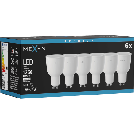 Mexen Nova 6x LED izzó GU10, 12W, Semleges - 4000K, 1260 lm - L108-GU10-1240-01x06