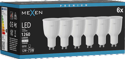 Mexen Nova 6x Bec LED GU10, 12W, Neutru - 4000K, 1260 lm - L108-GU10-1240-01x06