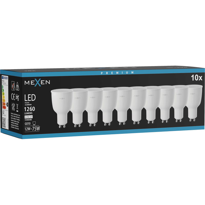 Mexen Nova 10x LED izzó GU10, 12W, Semleges - 4000K, 1260 lm - L108-GU10-1240-01x10