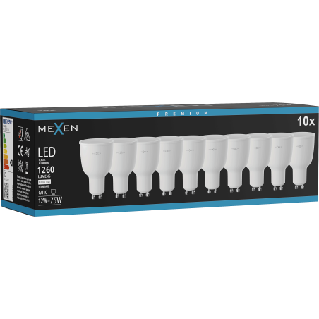 Mexen Nova 10x LED izzó GU10, 12W, Semleges - 4000K, 1260 lm - L108-GU10-1240-01x10