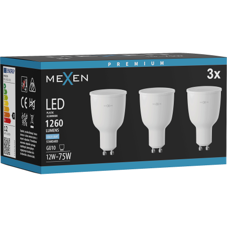 Mexen Nova 3x LED izzó GU10, 12W, Hideg - 6500K, 1260 lm - L108-GU10-1265-01x03