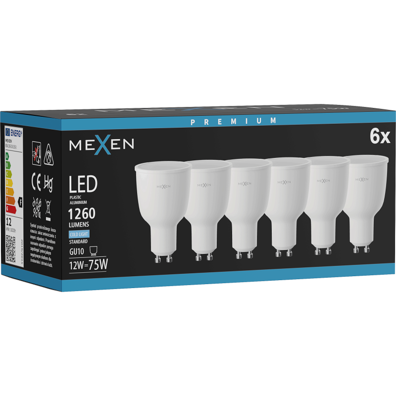 Mexen Nova 6x Bec LED GU10, 12W, Rece - 6500K, 1260 lm - L108-GU10-1265-01x06