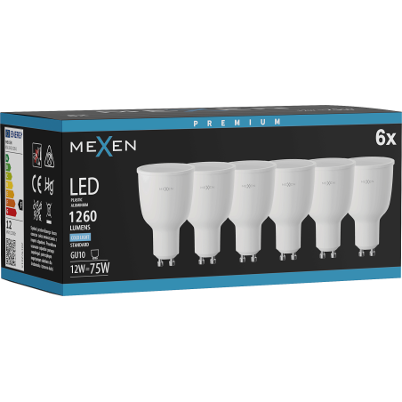 Mexen Nova 6x LED GU10 izzó, 12W, Hideg - 6500K, 1260 lm - L108-GU10-1265-01x06