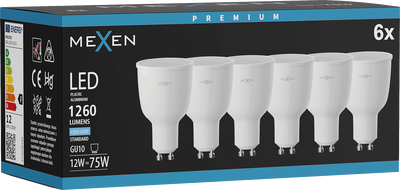 Mexen Nova 6x LED GU10 izzó, 12W, Hideg - 6500K, 1260 lm - L108-GU10-1265-01x06
