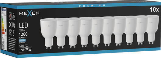 Mexen Nova 10x LED izzó GU10, 12W, Hideg - 6500K, 1260 lm - L108-GU10-1265-01x10