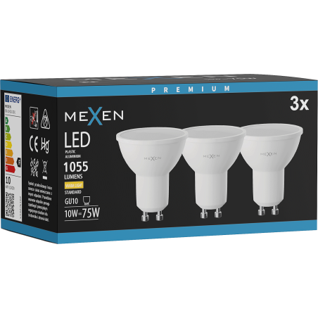 Mexen Nova 3x Bec LED GU10, 10W, Caldă - 3000K, 1055 lm - L108-GU10-1030-01x03