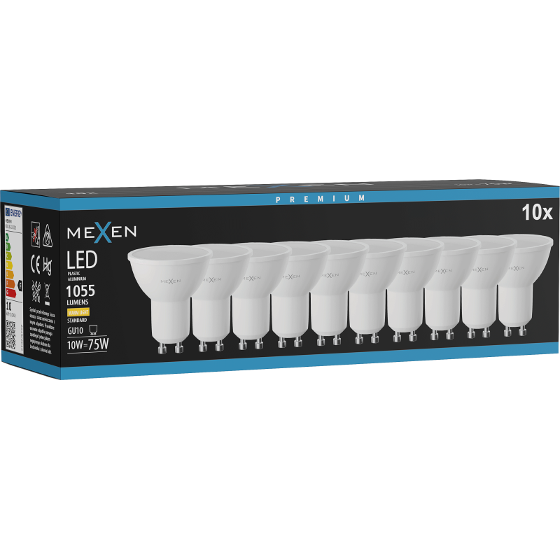 Mexen Nova 10x Bec LED GU10, 10W, Caldă - 3000K, 1055 lm - L108-GU10-1030-01x10