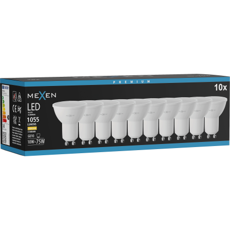 Mexen Nova 10x Bec LED GU10, 10W, Caldă - 3000K, 1055 lm - L108-GU10-1030-01x10