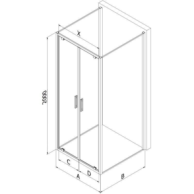 Mexen Exo-BR Duo 3S cabina de duș cu 3 pereți rabatabilă 100 x 95 cm, transparentă, neagră - 8182-100-095-70-00-3S