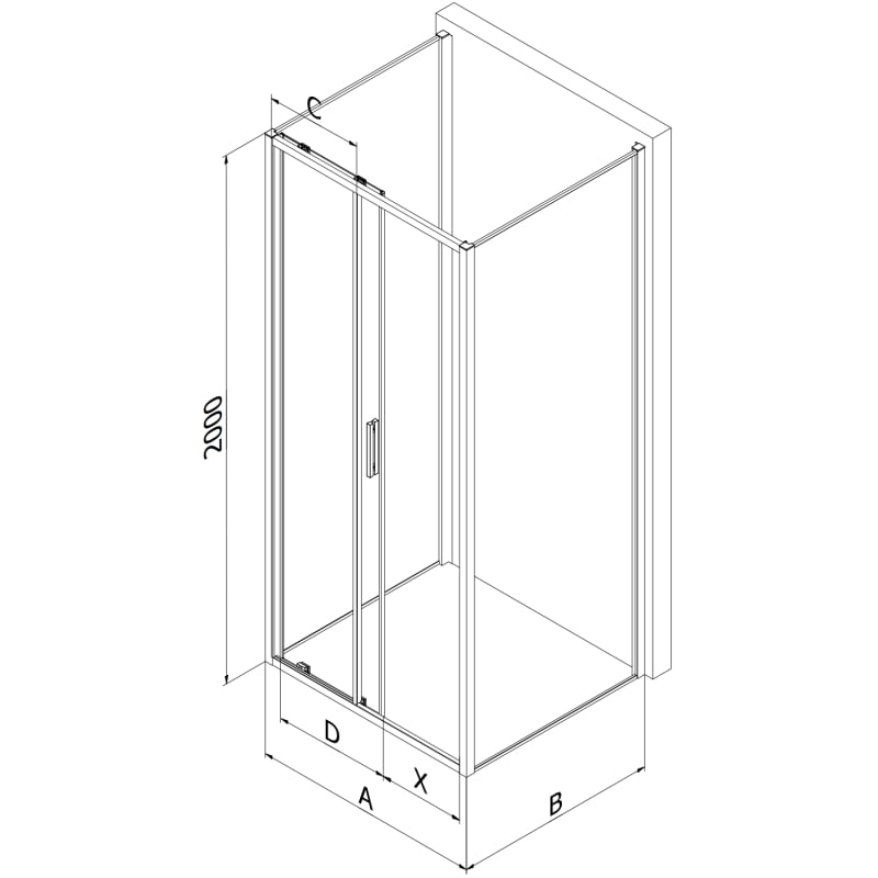 Mexen Exo-S 3S 3-falú tolóajtós zuhanykabin 125 x 100 cm, áttetsző, fekete - 8151-125-100-70-00-3S