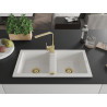 Mexen Mario chiuvetă de bucătărie din granit cu 2 cuve, cu baterie Rita, albă - 6504-20-670300-50