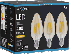 Mexen Vintis 3x Bec LED filament E14, C35, 4W, Caldă - 2200K, 400 lm, chihlimbar - L154-E14-0422-50x03