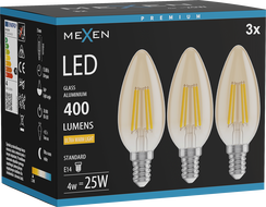 Mexen Vintis 3x LED filament izzó E14, C35, 4W, Meleg - 2200K, 400 lm, amber - L154-E14-0422-50x03
