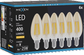 Mexen Vintis 6x Bec filament LED E14, C35, 4W, Cald - 2200K, 400 lm, chihlimbar - L154-E14-0422-50x06