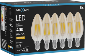 Mexen Vintis 6x LED filament izzó E14, C35, 4W, Meleg - 2200K, 400 lm, borostyán - L154-E14-0422-50x06