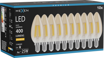 Mexen Vintis 10x LED filament izzó E14, C35, 4W, Meleg - 2200K, 400 lm, borostyán - L154-E14-0422-50x10