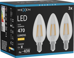 Mexen Vintis 3x LED filament izzó E14, C35, 4W, Meleg - 2700K, 470 lm, tiszta - L154-E14-0427-00x03