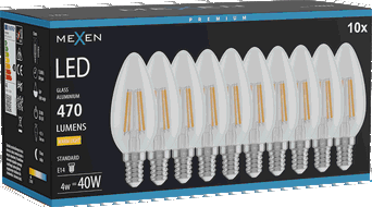 Mexen Vintis 10x Bec cu filament LED E14, C35, 4W, Caldă - 2700K, 470 lm, transparent - L154-E14-0427-00x10