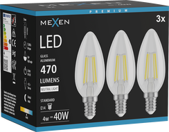 Mexen Vintis 3x LED filament izzó E14, C35, 4W, Semleges - 4000K, 470 lm, átlátszó - L154-E14-0427-00x03