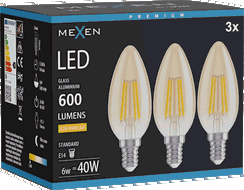 Mexen Vintis 3x Bec LED filament E14, C35, 6W, Caldă - 2200K, 600 lm, chihlimbar - L154-E14-0622-50x03