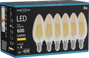 Mexen Vintis 6x LED filament izzó E14, C35, 6W, Meleg - 2200K, 600 lm, borostyán - L154-E14-0622-50x06