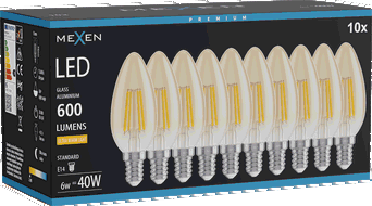 Mexen Vintis 10x Bec cu filament LED E14, C35, 6W, Cald - 2200K, 600 lm, ambra - L154-E14-0622-50x10