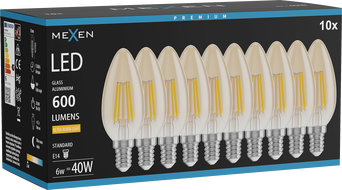 Mexen Vintis 10x LED filament izzó E14, C35, 6W, Meleg - 2200K, 600 lm, borostyán - L154-E14-0622-50x10