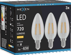 Mexen Vintis 3x Becuri cu filament LED E14, C35, 6W, Caldă - 2700K, 720 lm, clare - L154-E14-0627-00x03