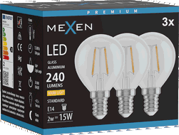 Mexen Vintis 3x Bec filament LED E14, G45, 2W, Cald - 2700K, 240 lm, clar - L156-E14-0227-00x03