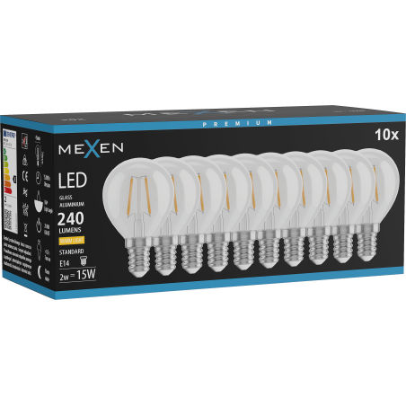 Mexen Vintis 10x Bec filament LED E14, G45, 2W, Cald - 2700K, 240 lm, clar - L156-E14-0227-00x10
