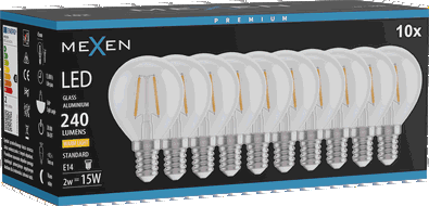 Mexen Vintis 10x Bec filament LED E14, G45, 2W, Cald - 2700K, 240 lm, clar - L156-E14-0227-00x10