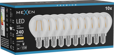 Mexen Vintis 10x LED filament izzó E14, G45, 2W, Meleg - 2700K, 240 lm, átlátszó - L156-E14-0227-00x10