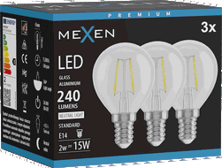 Mexen Vintis 3x Bec Filament LED E14, G45, 2W, Neutră - 4000K, 240 lm, clar - L156-E14-0240-00x03
