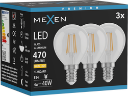 Mexen Vintis 3x Bec Candelă LED E14, G45, 4W, Cald - 2700K, 470 lm, transparent - L156-E14-0427-00x03