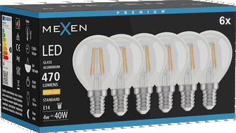 Mexen Vintis 6x Bec LED filament E14, G45, 4W, Cald - 2700K, 470 lm, clar - L156-E14-0427-00x06