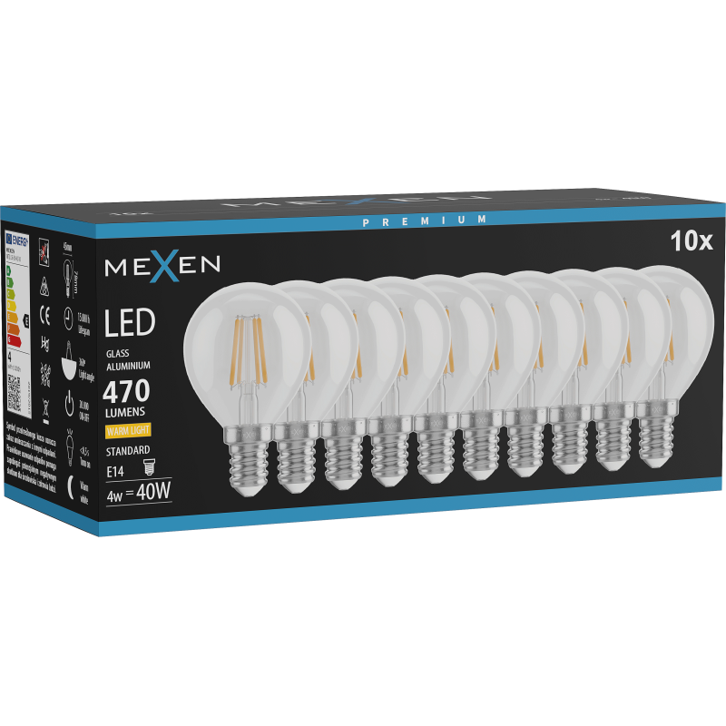 Mexen Vintis 10x Bec LED tip filament E14, G45, 4W, Caldă - 2700K, 470 lm, transparent - L156-E14-0427-00x10