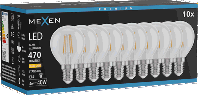 Mexen Vintis 10x Bec LED tip filament E14, G45, 4W, Caldă - 2700K, 470 lm, transparent - L156-E14-0427-00x10