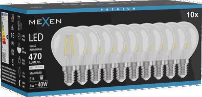 Mexen Vintis 10x Bec LED filament E14, G45, 4W, Neutrală - 4000K, 470 lm, clar - L156-E14-0427-00x10 - L156-E14-0440-00x10