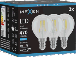 Mexen Vintis 3x Bec LED filament E14, G45, 4W, Rece - 6500K, 470 lm, transparent - L156-E14-0465-00x03