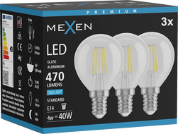 Mexen Vintis 3x LED filament izzó E14, G45, 4W, Hideg - 6500K, 470 lm, átlátszó - L156-E14-0465-00x03