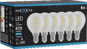 Mexen Vintis 6x Bec Filament LED E14, G45, 4W, Rece - 6500K, 470 lm, clar - L156-E14-0465-00x06