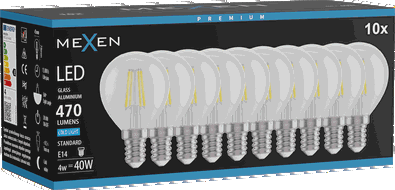 Mexen Vintis 10x Bec filament LED E14, G45, 4W, Rece - 6500K, 470 lm, clar - L156-E14-0465-00x10